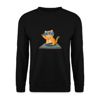 DJ Disc Jockey Disco Musik Katze Turntable Vinyl - Unisex Pullover - Schwarz - Vorne - Alina (178cm) & Michal (187cm)