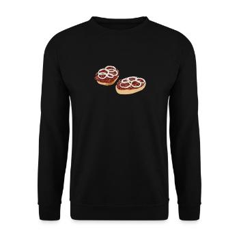 Mettbrötchen T-Shirt Mettbrot mit Zwiebeln lustig - Unisex Pullover - Schwarz - Vorne - Alina (178cm) & Michal (187cm)