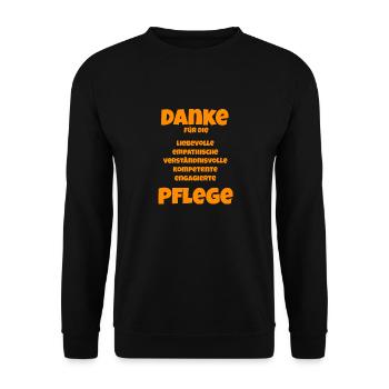 Danke Pflege Anerkennung Geschenk Abschied - Unisex Pullover - Schwarz - Vorne - Alina (178cm) & Michal (187cm)
