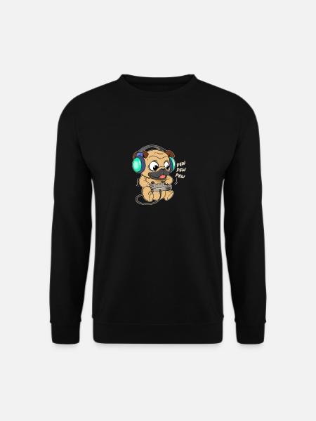 Mops Gamer Gaming Hund Welpe - Unisex Pullover - Schwarz