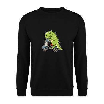 Moped Mofa Zweirad Dino Dinosaurier Biker - Unisex Pullover - Schwarz - Vorne - Alina (178cm) & Michal (187cm)