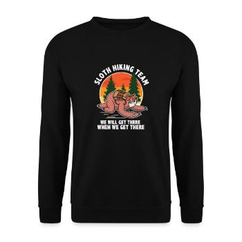 Lustiger Faultier-Witz, wann wir dorthin kommen Wanderer - Unisex Pullover - Schwarz - Vorne - Alina (178cm) & Michal (187cm)