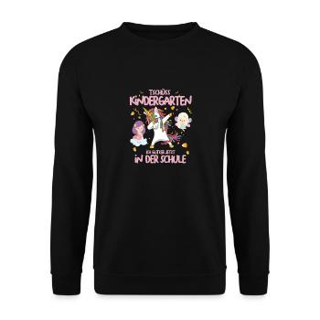 Einschulung Dabbing Einhorn Feen Cooles Geschenk - Unisex Pullover - Schwarz - Vorne - Alina (178cm) & Michal (187cm)