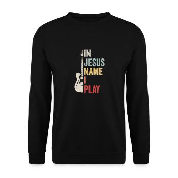 In Jesus Name I Play Gitarist Gitarre Musik Bass - Unisex Pullover - Schwarz - Vorne - Alina (178cm) & Michal (187cm)