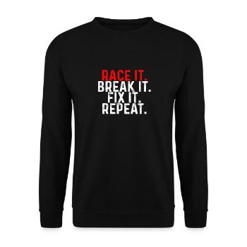Nach dem Rennen kommt die Reparatur für Mechaniker - Unisex Pullover - Schwarz - Vorne - Alina (178cm) & Michal (187cm)