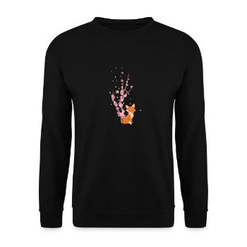 Süßes Kirschblüten Fuchs Motiv - Unisex Pullover - Schwarz - Vorne - Alina (178cm) & Michal (187cm)
