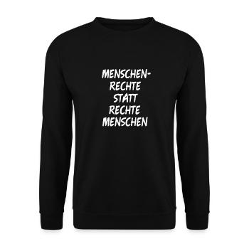 Menschenrechte statt rechte Menschen Antirassismus - Unisex Pullover - Schwarz - Vorne - Alina (178cm) & Michal (187cm)
