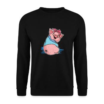 Pig Bandana Gift Idea, Cute Lady Pig Farmer - Unisex Sweatshirt - black - Front - Alina (178cm) & Michal (187cm)