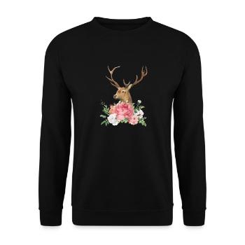 Cerfs et Roses Dirndl Dames de remplacement - Sweat-shirt Unisexe - noir - Devant - Alina (178cm) & Michal (187cm)