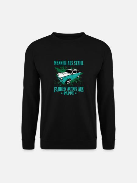 DDR Trabi Männer aus Stahl, fahren Autos aus Pappe - Unisex Pullover - Schwarz