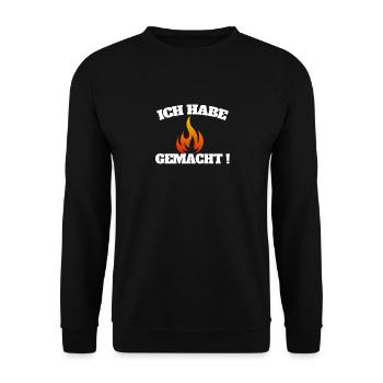 Ich habe Feuer gemacht - Unisex Pullover - Schwarz - Vorne - Alina (178cm) & Michal (187cm)