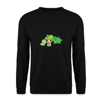 Dinosaurier Familie mit Triceratops - Unisex Pullover - Schwarz - Vorne - Alina (178cm) & Michal (187cm)