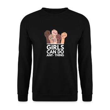Girls can do Anything Frauenpower Feminismus Frau - Unisex Pullover - Schwarz - Vorne - Alina (178cm) & Michal (187cm)