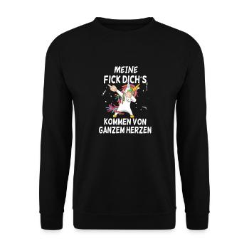 Einhorn Meine Fick dich's Spruch Ironie Sarkasmus - Unisex Pullover - Schwarz - Vorne - Alina (178cm) & Michal (187cm)