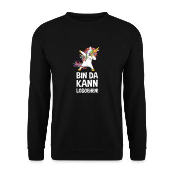 Bin da kann losgehen dabbing unicorn Geschenk - Unisex Pullover - Schwarz - Vorne - Alina (178cm) & Michal (187cm)