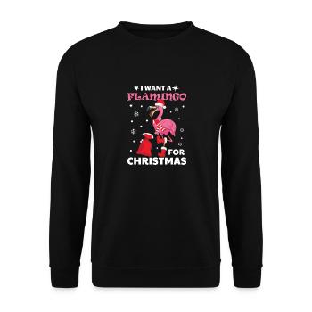 I Want A Flamingo For Christmas Shirt Ugly Xmas - Unisex Pullover - Schwarz - Vorne - Alina (178cm) & Michal (187cm)