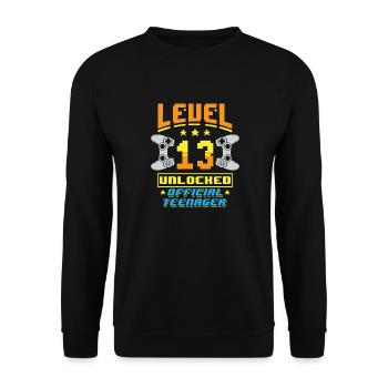 Niveau 13 débloqué 13 ans Anniversaire du joueur - Sweat-shirt Unisexe - noir - Devant - Alina (178cm) & Michal (187cm)