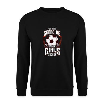 Niedlich, du erschreckst mich nicht Ich trainiere Mädchenfußball - Unisex Pullover - Schwarz - Vorne - Alina (178cm) & Michal (187cm)