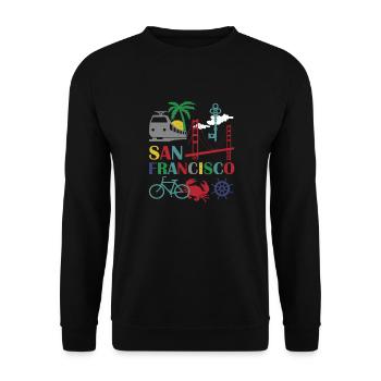 Berühmte San Francisco Outline Geschenk Design Golden - Unisex Pullover - Schwarz - Vorne - Alina (178cm) & Michal (187cm)