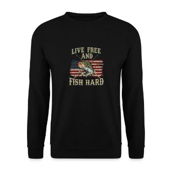 Lebe frei und fische hart patriotisches Fischen USA - Unisex Pullover - Schwarz - Vorne - Alina (178cm) & Michal (187cm)