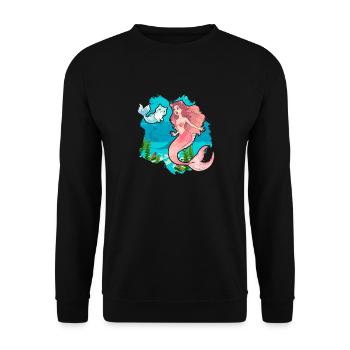 Lustige Meerjungfrau-Katzen-Schwimmen-Miezekatze-Meerjungfrau - Unisex Pullover - Schwarz - Vorne - Alina (178cm) & Michal (187cm)