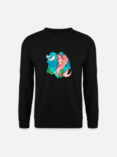 Lustige Meerjungfrau-Katzen-Schwimmen-Miezekatze-Meerjungfrau - Unisex Pullover - Schwarz
