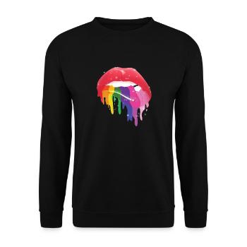 LGBT glänzend Regenbogen Gay Pride Tropfende Lippen - Unisex Pullover - Schwarz - Vorne - Alina (178cm) & Michal (187cm)