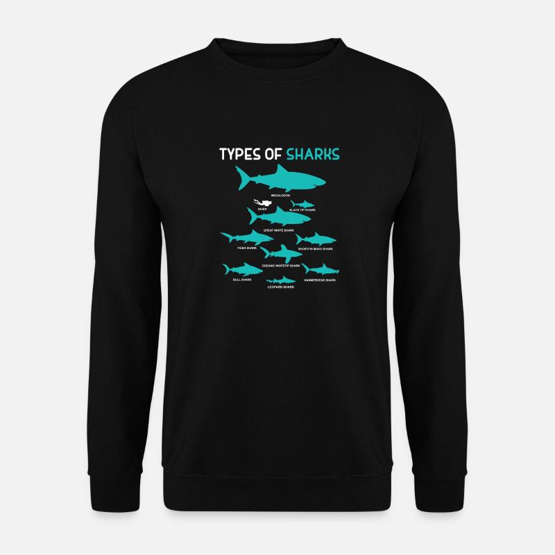 9 Types Of Sharks Gift Shark Ocean Beach - Unisex Pullover - Schwarz