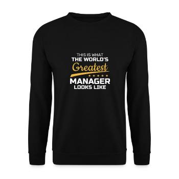 World's Greatest Manager Gift Supervisor Boss - Unisex Pullover - Schwarz - Vorne - Alina (178cm) & Michal (187cm)