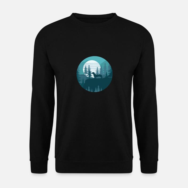 Dackel Jault vor Mond Geschenkidee Dog Dachshund - Unisex Pullover - Schwarz