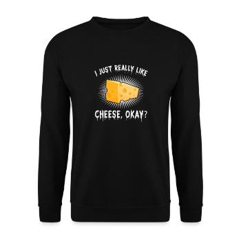 Lustiger Käseliebhaber Käse Nerd Geschenk Design Idee - Unisex Pullover - Schwarz - Vorne - Alina (178cm) & Michal (187cm)