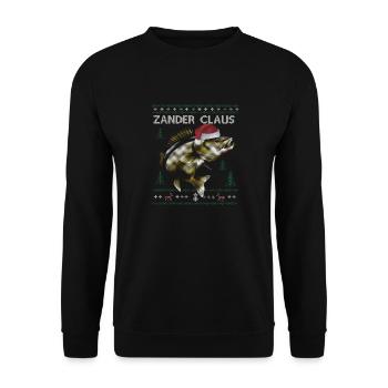 Zander Fans Christmas Fishing Fun with Santa Hat - Unisex Sweatshirt - black - Front - Alina (178cm) & Michal (187cm)