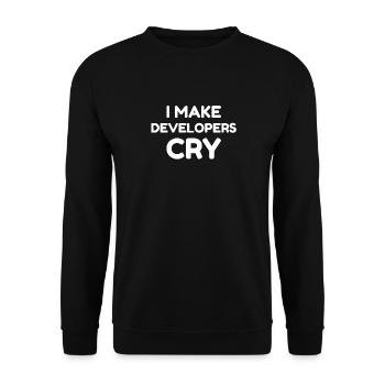 Ingénieur QA Drôle je fais pleurer les développeurs tee design tee - Sweat-shirt Unisexe - noir - Devant - Alina (178cm) & Michal (187cm)