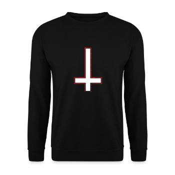 Umgedrehtes Kreuz Petrus Satan Siegel Symbol Goth - Unisex Pullover - Schwarz - Vorne - Alina (178cm) & Michal (187cm)