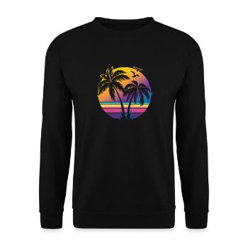 Vintager Sonnenuntergang-Palme-Geschenk-Entwurfs-Ideen-Strand - Unisex Pullover - Schwarz - Vorne - Alina (178cm) & Michal (187cm)