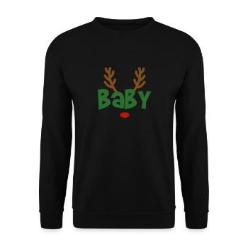 Baby Rentier Familien Outfit Weihnachten Reh - Unisex Pullover - Schwarz - Vorne - Alina (178cm) & Michal (187cm)