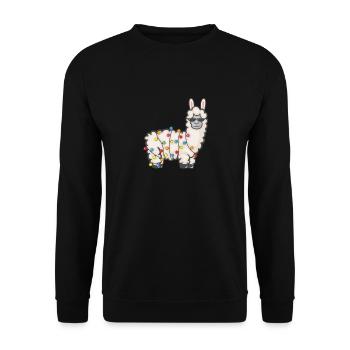 Party Lama with fairy lights - Unisex Sweatshirt - black - Front - Alina (178cm) & Michal (187cm)