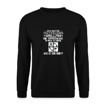 multimillionen satelliten hobby geocaching spruch - Unisex Pullover - Schwarz - Vorne - Alina (178cm) & Michal (187cm)