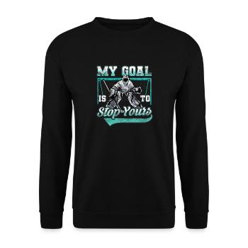 Lustiger Hockey-Verteidiger, der Tore verweigert - Unisex Pullover - Schwarz - Vorne - Alina (178cm) & Michal (187cm)