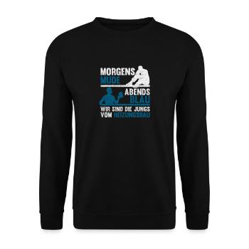 Morgens Müde Abends Blau Heizungsbau - Unisex Pullover - Schwarz - Vorne - Alina (178cm) & Michal (187cm)