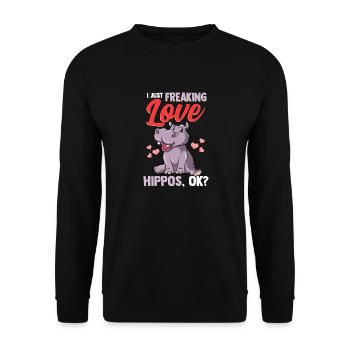 Niedlich, ich liebe nur Freaking Love Hippos, okay? Baby Nilpferd - Unisex Pullover - Schwarz - Vorne - Alina (178cm) & Michal (187cm)