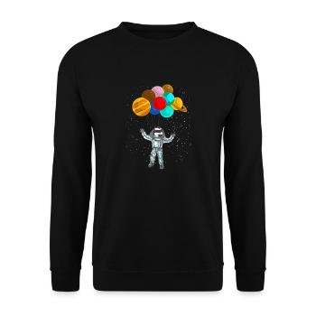 Astronaute dans l'espace voler avec des ballons de la planète - Sweat-shirt Unisexe - noir - Devant - Alina (178cm) & Michal (187cm)
