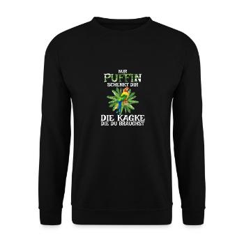 Nur Puffin schenkt dir die kacke die du brauchst - Unisex Pullover - Schwarz - Vorne - Alina (178cm) & Michal (187cm)