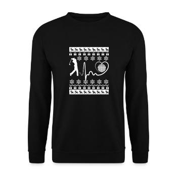 Lustiges Golf-Herzschlag-Weihnachten - Unisex Pullover - Schwarz - Vorne - Alina (178cm) & Michal (187cm)