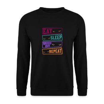 Eat Sleep Katze Cat Repeat Warrior Cat Katzen - Unisex Pullover - Schwarz - Vorne - Alina (178cm) & Michal (187cm)
