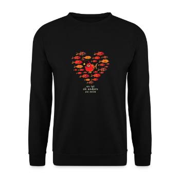 Es Ist OK Anders Zu Sein Bunt Vielfalt Fische - Unisex Pullover - Schwarz - Vorne - Alina (178cm) & Michal (187cm)