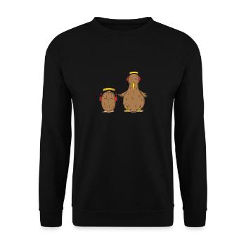 Kiwivogel und Kiwifrucht hören zusammen Musik - Unisex Pullover - Schwarz - Vorne - Alina (178cm) & Michal (187cm)