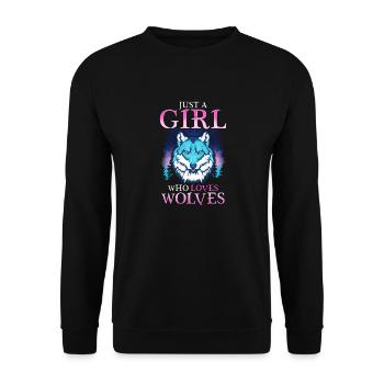Juste une fille qui aime les loups confiant loup solitaire - Sweat-shirt Unisexe - noir - Devant - Alina (178cm) & Michal (187cm)