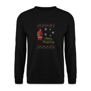 Santa Peeing pinkelnder weihnachtsmann Ugly Xmas - Unisex Pullover - Schwarz - Vorne - Alina (178cm) & Michal (187cm)
