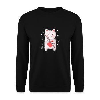 Cat Playing Bassoon Orchestra Woodwind Instrument - Unisex Pullover - Schwarz - Vorne - Alina (178cm) & Michal (187cm)